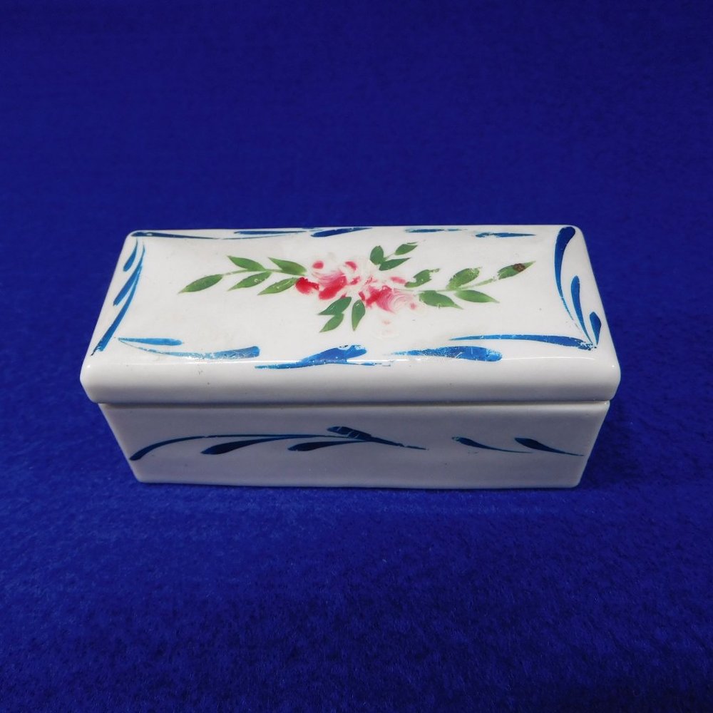 Vintage Elfinware Porcelain Postage Stamp Trinket Box Handpainted German